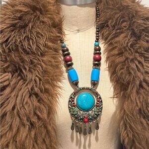 Boho Western Chic Turquoise and Brown Beaded Necklace